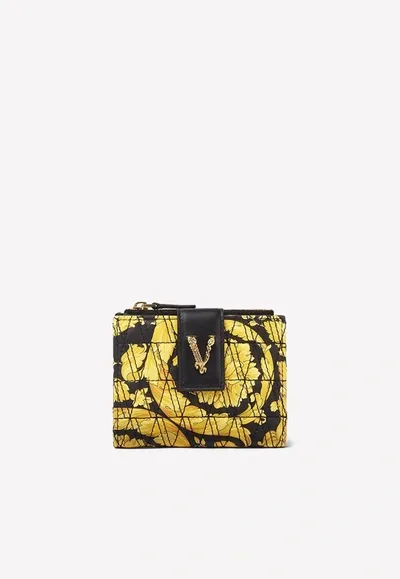 Versace Barocco Virtus Wallet In Leather In Yellow