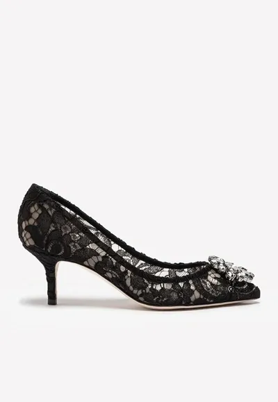 Dolce & Gabbana Bellucci 60 Crystal-embellished Pumps In Taormina Lace In Black