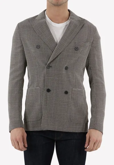 Tonello Double-breasted Glen Plaid Jacket In Grey