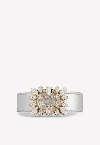 Roger Vivier Broche Vivier Crystal Buckle Bracelet In Silver