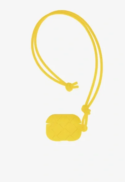 Bottega Veneta Airpods Pro Intrecciato Rubber Case In Lemon