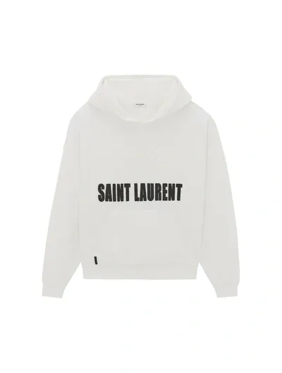 Saint Laurent Logo-print Textured Hoodie In Naturel Noir