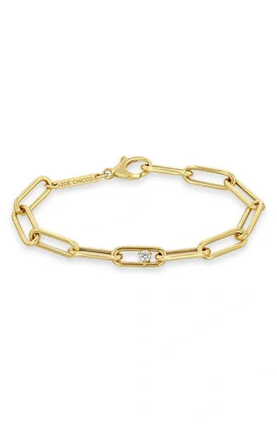 Zoë Chicco Large Paperclip Chain Bracelet With Prong Diamond In Gold