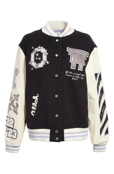 Off-white Varsity Jacket In Black Lilac