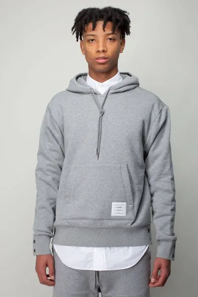 Thom Browne Melange Brushed Loopback Pullover Hoodie In Grey