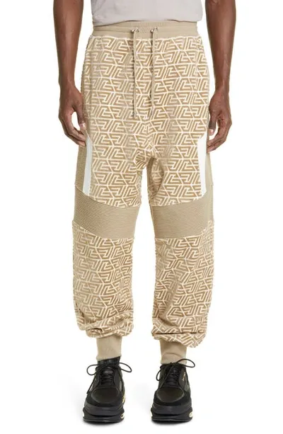 Balmain Pyramid Monogram Print Jogging Pants In Beige Kaki Clair