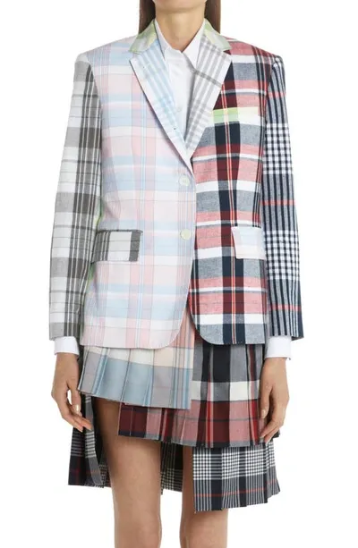 Thom Browne Check-pattern Cotton Blazer In Pink