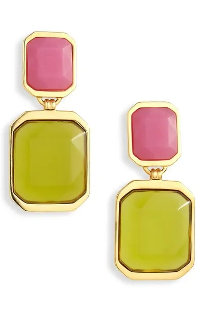 Saint Laurent Double Octagon Drop Clip-on Earrings<br /> In Rose Fuchsia