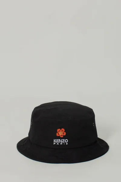 Kenzo Boke Embroidery Cotton Canvas Bucket Hat In Black