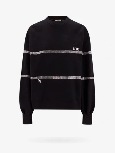 Gcds Crystal-embellished Striped Sweatshirt In Black