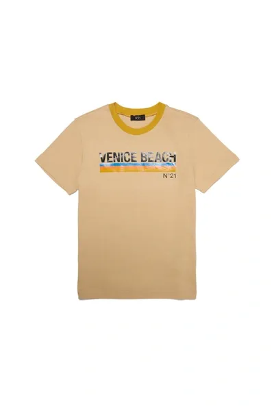 N°21 Kids' Graphic-print Cotton T-shirt In Beige