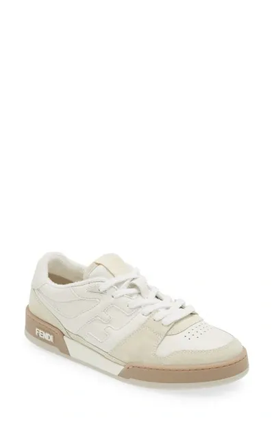 Fendi Neutral Match Suede Low-top Sneakers In Cream