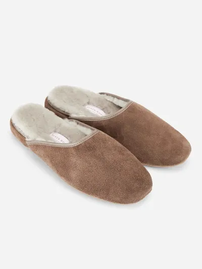 Derek Rose Women's Mule Slippers Imogen Suede Sheepskin Camel