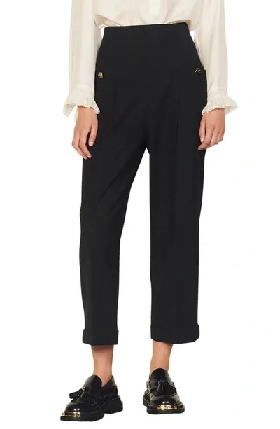 Sandro Gary Virgin Wool-blend Trousers In Black