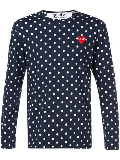 Comme Des Garçons Play Navy Polka Dot Heart Patch T-shirt In Blue