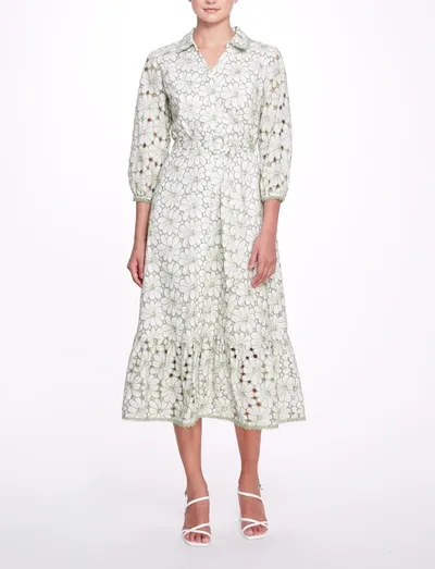 Marchesa Floral Embroidered Midi-shirt Dress In Mint