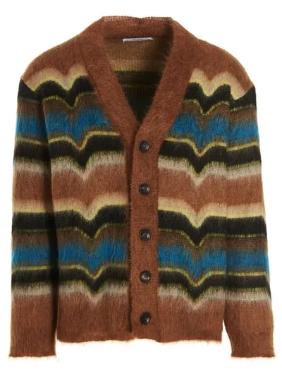 Avril8790 Cardigan In Misto Mohair Marrone In Multicolor