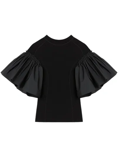 Az Factory With Lutz Huelle Wide Sleeve Jersey Top In Black