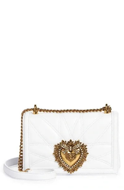 Dolce & Gabbana Devotion Leather Shoulder Bag In Bianco