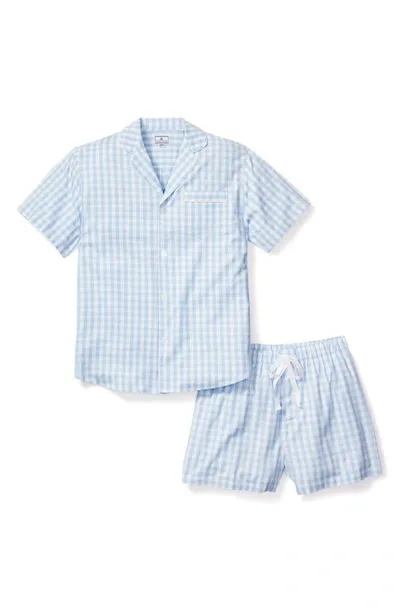 Petite Plume Men's Gingham Check Short Pajama Set In Blue