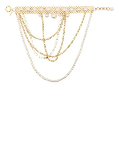 Junya Watanabe Layered Chains Pearl-embellished Necklace In White