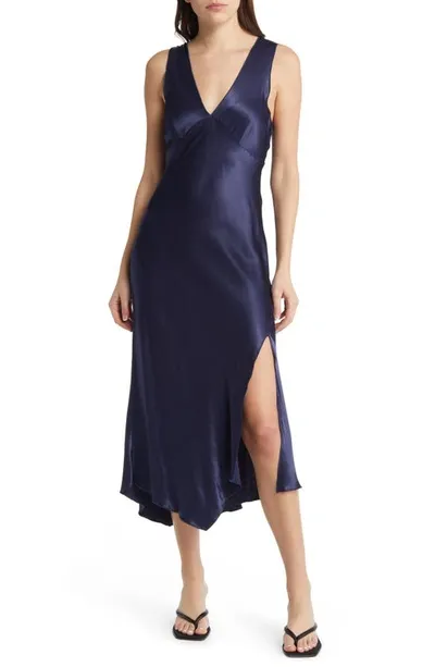 Rails Monique Sleeveless Asymmetric Hem Satin Dress In Navy