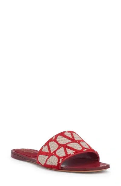 Valentino Garavani Vlogo Toile Iconographe Slides In Red