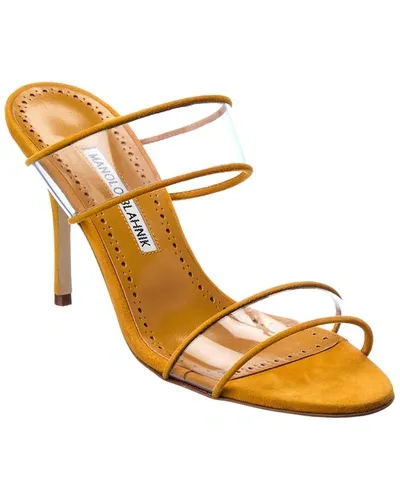 Manolo Blahnik Invymu 90 Vinyl & Suede Sandal In Yellow