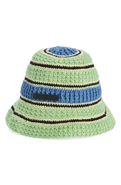 Stella Mccartney Logo Stripe Crochet Bucket Hat In 3000 Green