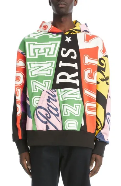 Kenzo Flag Print Oversize Cotton Hoodie In Multicolour