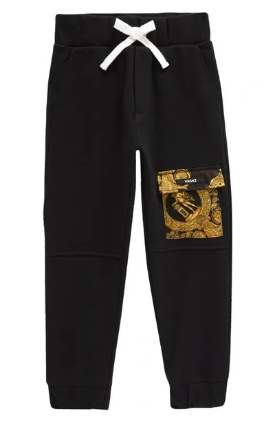 Versace Kids Black Flap Pocket Lounge Pants In Nero+oro