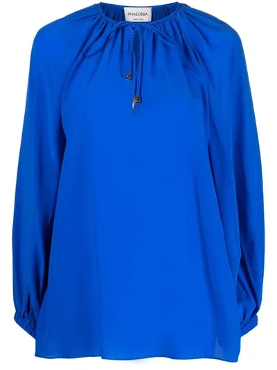 Phaeonia Self-tie Silk Blouse In Blue