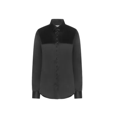 Saint Laurent Silk Crepe Shirt In Noir