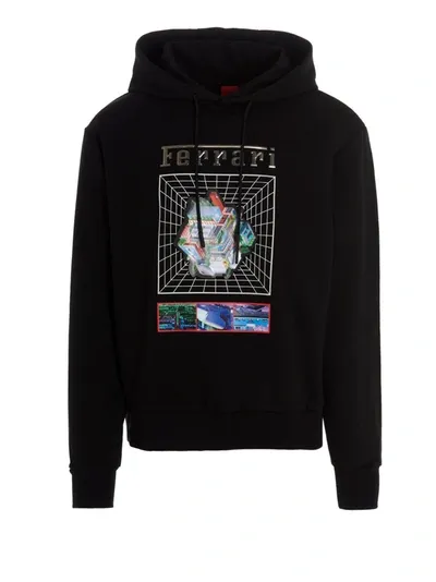 Ferrari Oversized Printed Jersey Hoodie In Black