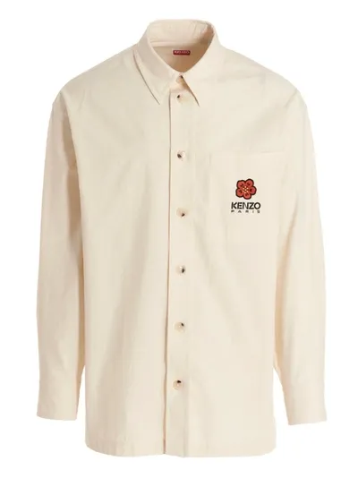 Kenzo Logo-embroidered Cotton Shirt In White