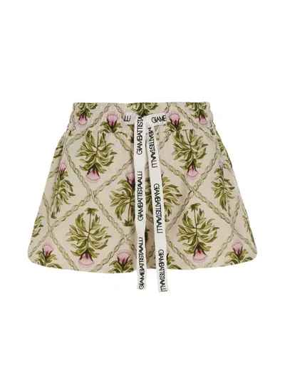 Giambattista Valli Floral-print Logo-drawstring Cotton Shorts In Multicolor