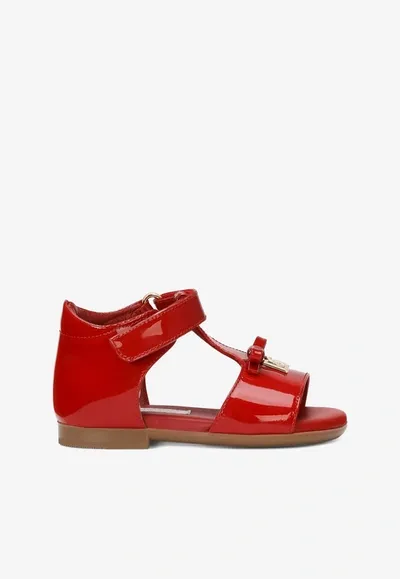 Dolce & Gabbana Baby Girls Dg Logo Patent Leather Sandals In Red