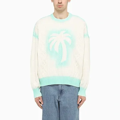 Palm Angels Sprayed Palm Fisherman Jumper In White