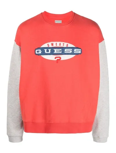 Guess Usa Logo-patch Cotton-blend Sweatshirt In Red