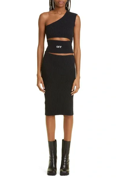 Off-white Logo-print Cut-out Midi Dress In Black