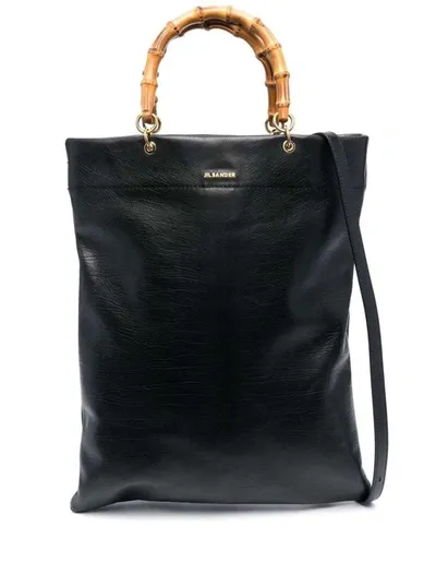 Jil Sander Black Tote Bag With Bamboo Handles In Leather Woman