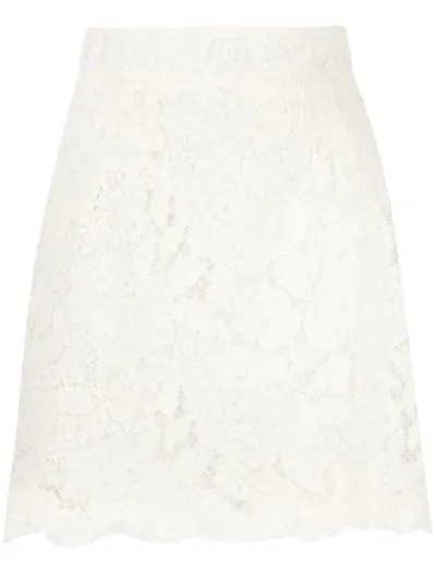 Dolce & Gabbana High-rise Floral-lace Mini Skirt In White