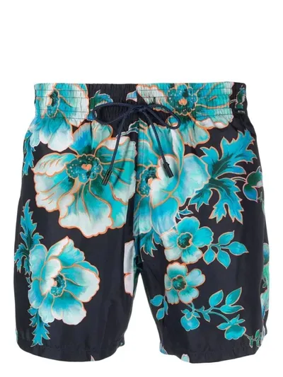 Etro Floral-print Swim Shorts In Blue