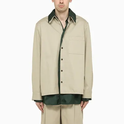 Bottega Veneta Contrast-panel Layered Regular-fit Cotton Shirt In Beige