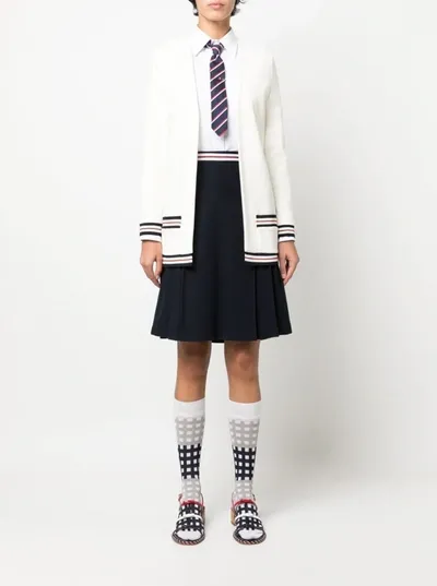 Thom Browne Rwb Stripe Ribbed Cardigan In White