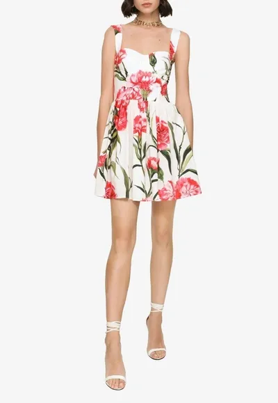 Dolce & Gabbana Carnation Print Poplin Corset Mini Dress In Multicolor