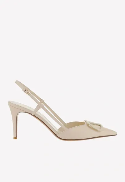 Valentino Garavani 90 Vlogo Leather Slingback Pumps In Powder