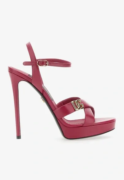 Dolce & Gabbana Olimpya Leather Crisscross Platform Sandals In Hibiscus