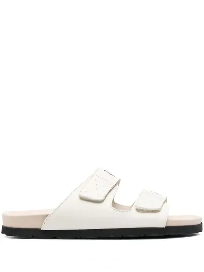 Palm Angels Logo Sandal In Off White,beige