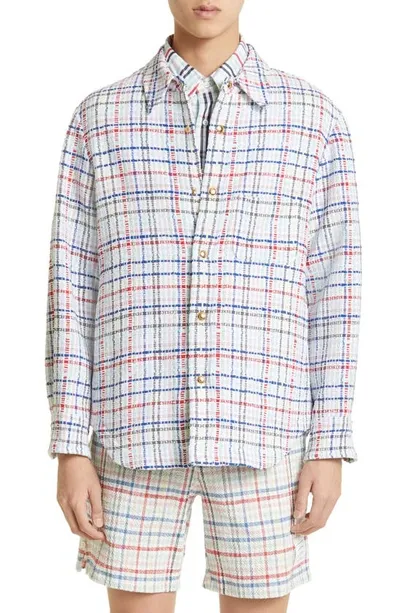 Thom Browne Gingham Check Tweed Overshirt In Neutral